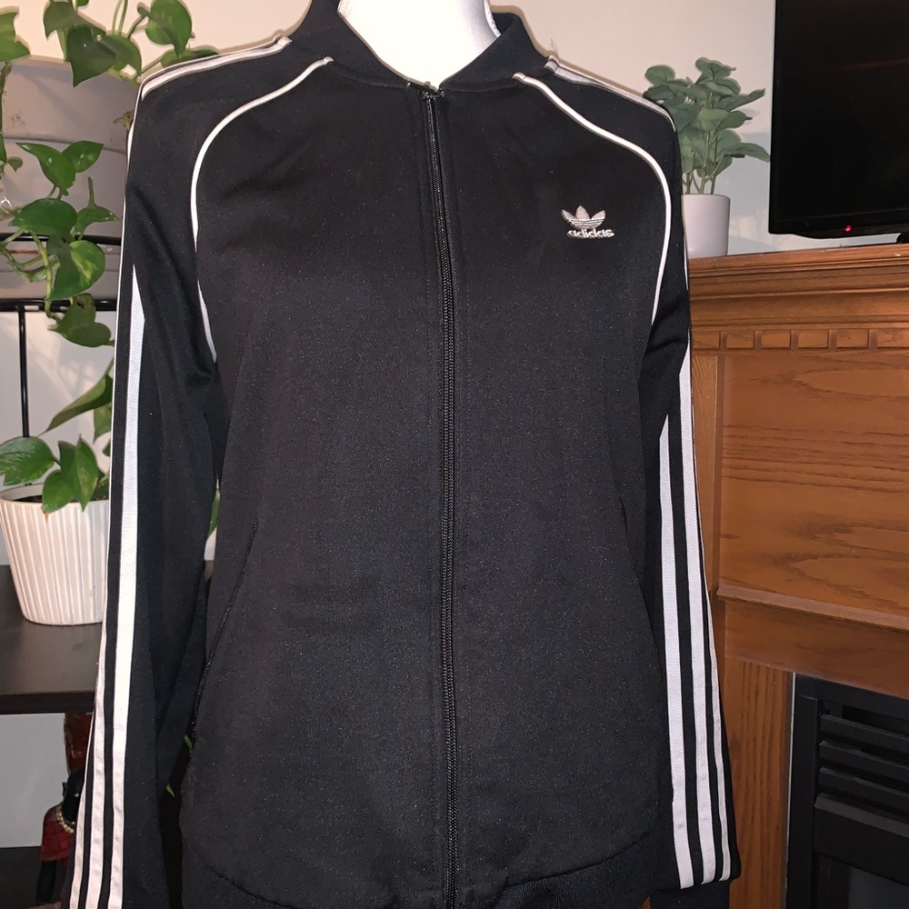 Adidas Black Track Jacket with White Stripes